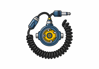 Naklejka premium Blue Industrial Rotary Switch with Coiled Cable