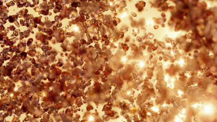 Gems and particles shine brightly in a warm, red background that mimics the look of fire stones © Ocelia_Mg