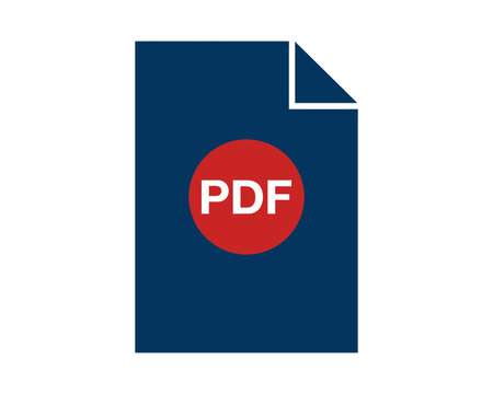 Pdf document icon with red circle and white text on a dark blue background