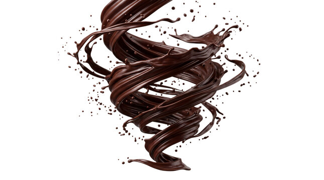 Swirling dark chocolate splash with tiny png isolated on transparent background