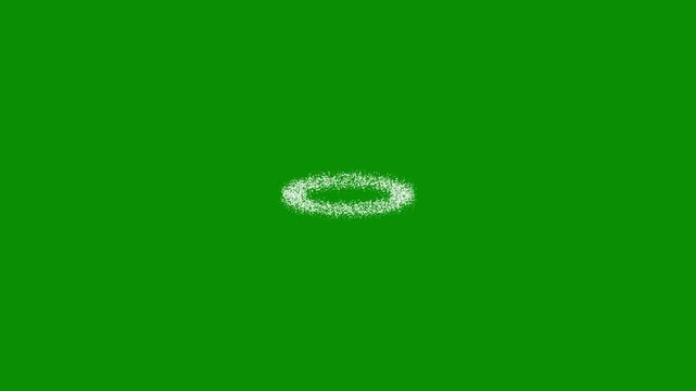 White 3d glitter particle ring burst, magic sparkle circle animation, glowing fairy dust halo effect, chroma key green screen overlay, seamless loop, 4k motion graphics