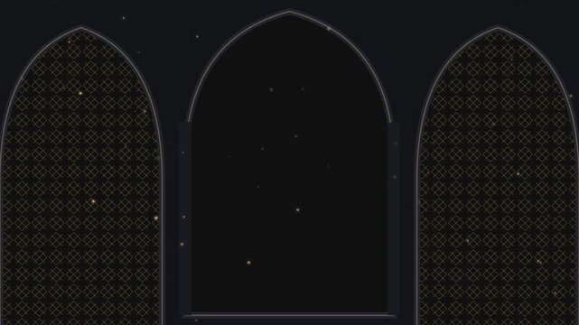 Ramadan kareem background featuring glowing particles and golden architectural archway frame motion.