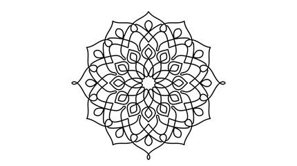 Black and White Circular Mandala Line Art for Coloring and Design © Akhsan