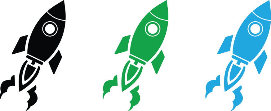 startup rocket launch icon set business success vector illustration