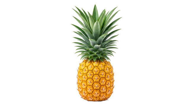 Whole ripe pineapple with green crown png isolated on transparent background