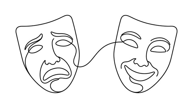 Continuous Line Art of Comedy and Tragedy Theater Masks