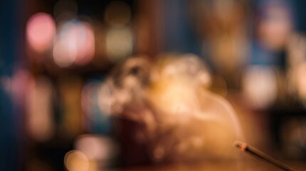 Naklejka premium Abstract Bokeh Lights Background with Incense Smoke and Subtle Blurry Shapes