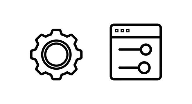 Minimalist linear icons representing settings and preferences control panel adjustment options with settings preferences interface controls adjustment configuration software technical