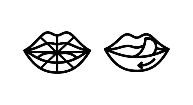 Mouth shape analyzer and lip curl detector icons with analysis detection expression biometrics minimalist technology interface recognition movement physiognomy research structure