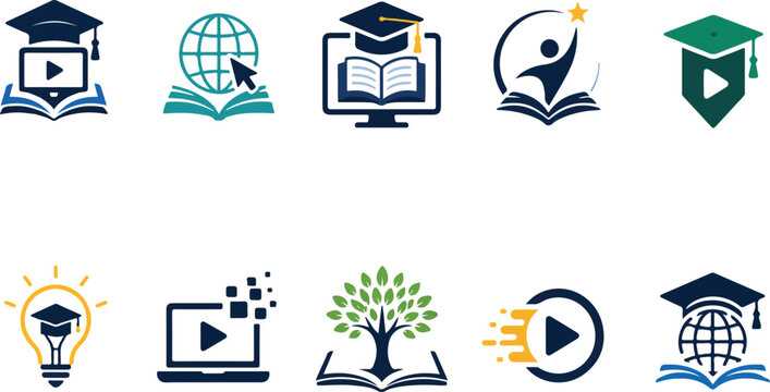 Education and E-Learning Logo Icons Set &ndash; Online Learning, Graduation and Knowledge Vector Collection