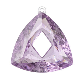Soft lavender trillion cut amethyst crystal with rounded edges, translucent isolated jewel design element