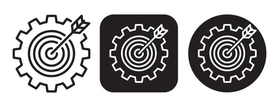 Target Within a Gear Icon Set Representing Strategic Optimization, Precision, and Business Goal Achievement in Three Different Styles.