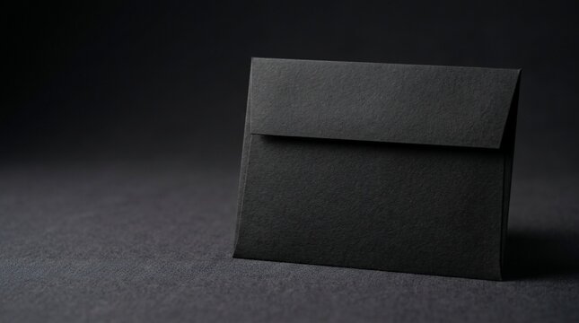 Plain black envelope on dark textured surface studio shot