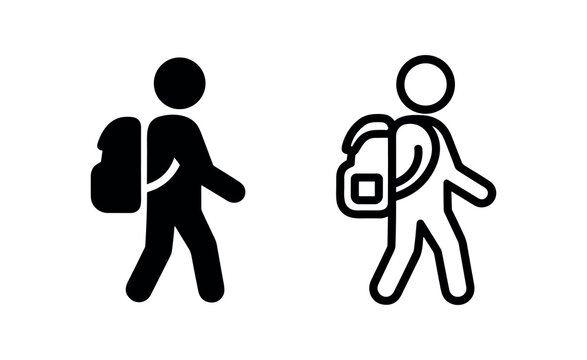 Student Walking with Backpack Icon for School and Travel Themes