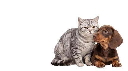 Obraz premium British shorthair cat and dachshund puppy together png isolated on transparent background