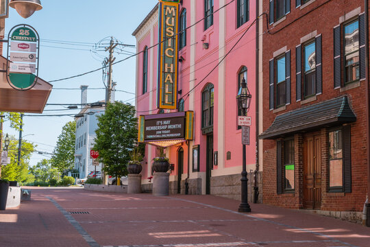 Portsmouth, NH, US-May 31, 2026: The iconic Musical Hall on Chestnut Street in downtown.