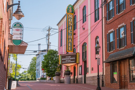 Portsmouth, NH, US-May 31, 2026: The iconic Musical Hall on Chestnut Street in downtown.