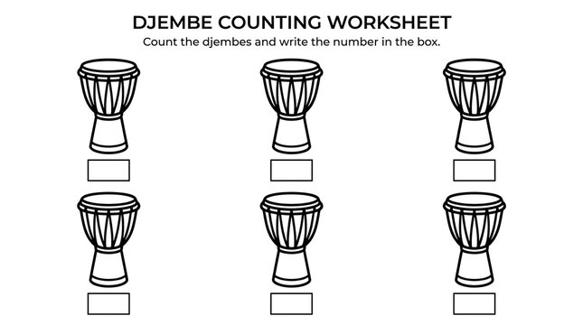Counting djembe drums educational worksheet for preschool kids