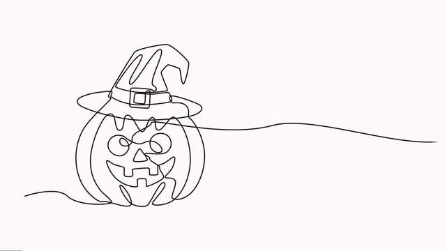 Self drawing simple animation of continuous one line drawing of pumpkin Halloween concept. Full length animated, vector illustration isolated on white background.