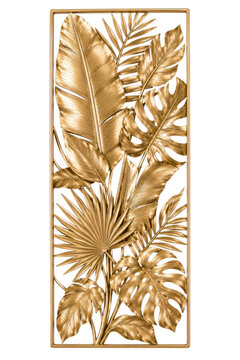 Vertical gold leaf wall art with luxurious botanical elegance