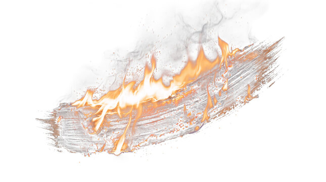 Brushstroke of fire and burning wood on black png isolated on transparent background