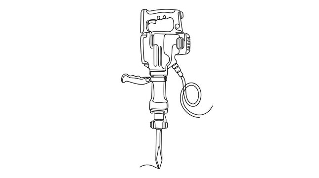 Continuous Line Drawing of a Pneumatic Jackhammer Demolition Tool