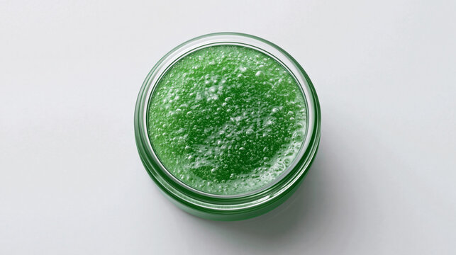 Fresh green leafy herb filling a clear glass container