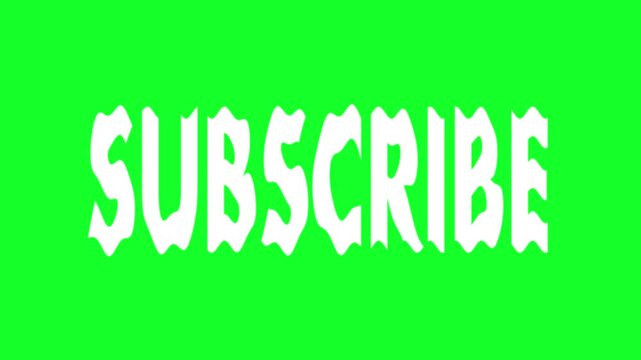 wavy distorted white subscribe text animation on a bright green screen background, use this chroma key video overlay for your social media channels, it is perfect for engaging viewers.