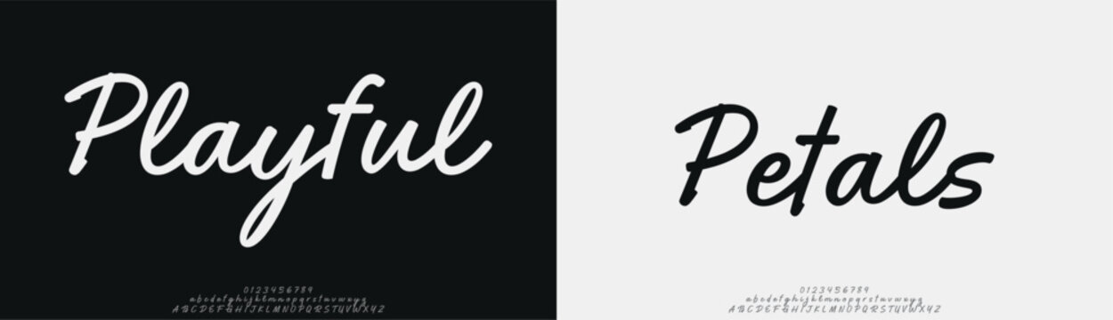 Playful petals, Script luxury wedding alphabet letters font with tails. Typography elegant classic serif fonts and number decorative vintage retro concept for logo branding. vector illustration