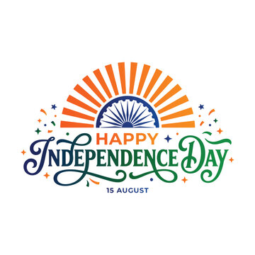 Happy Independence Day India Orange Typography Badge Vector