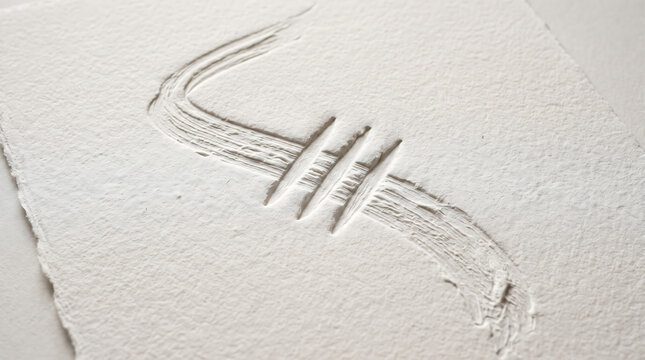 Minimalist Artistic Embossed Mark on a White Textured Paper Surface