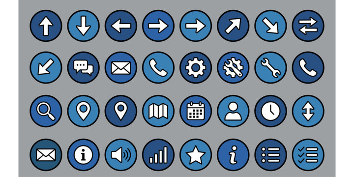 Buttons and interface icons set for mobile apps and web design