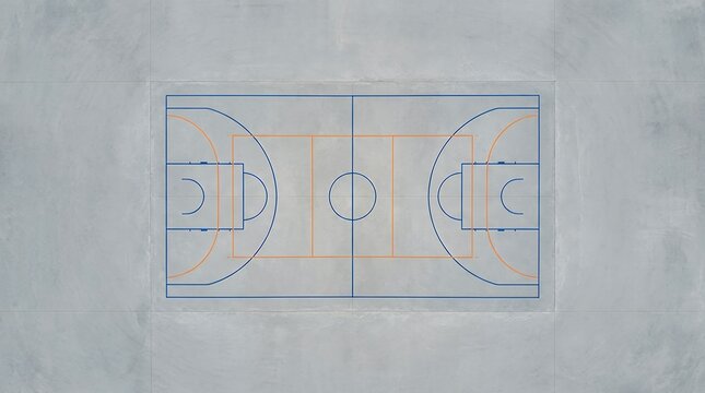 A sports court aerial view visualization showing an aerial view of a sports court for basketball and sports concepts 3D render sports court aerial view basketball sports court field arena stadium