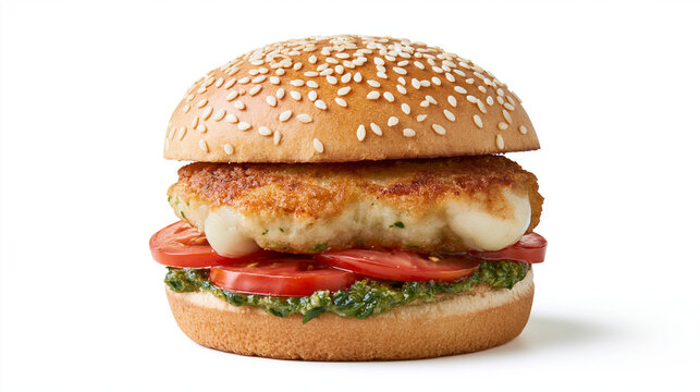 Mozzarella Burger Isolated on White Background