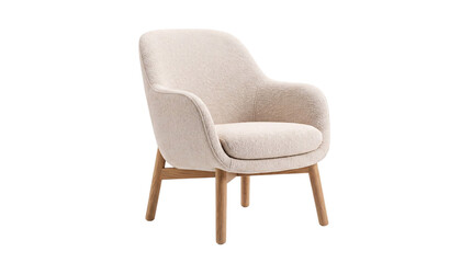Modern beige upholstered armchair with light wood png isolated on transparent background © PNG Studio 99