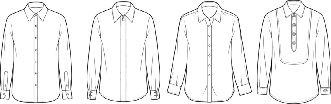 Black and white of men's dress shirts with collars and buttons sleeve