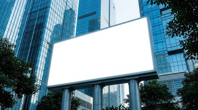 Blank large horizontal advertising poster billboard banner mockup in front of an urban city building digital light box display screen for OOH media 12 sheet outofhome
