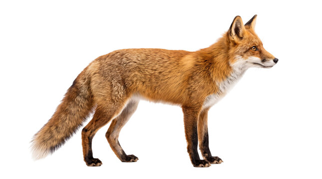 Side profile of a red fox with detailed fur png isolated on transparent background