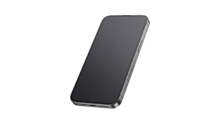 Sleek dark gray smartphone with blank screen on png isolated on transparent background