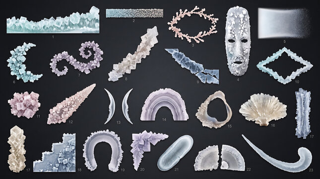 Magical Crystal Cluster and Agate Slice Brush Elements Set with Iridescent Gemstone Textures