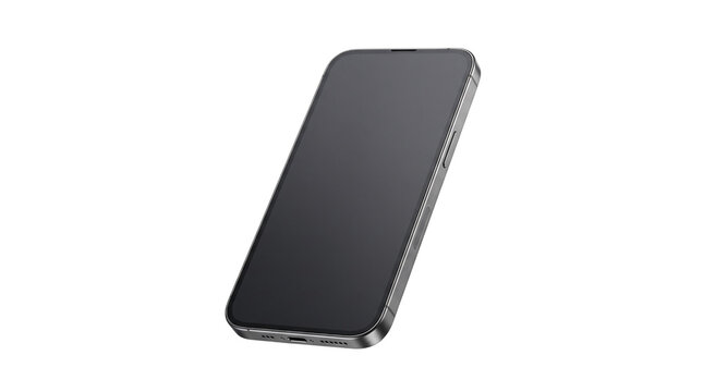 Sleek dark gray smartphone with blank screen on png isolated on transparent background