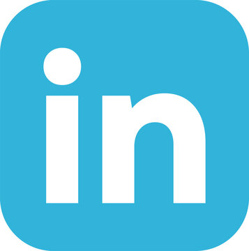 Linkedin social media logo icon button with white letters on a light blue square background