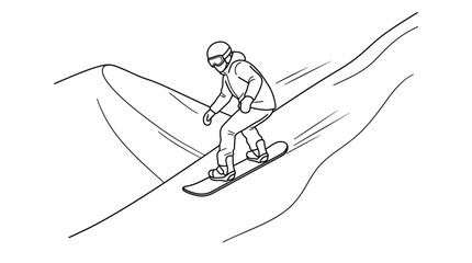 Obraz premium Snowboarder descending snowy mountain slope line art.