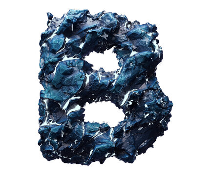 Blue stone letter B isolated on transparent background