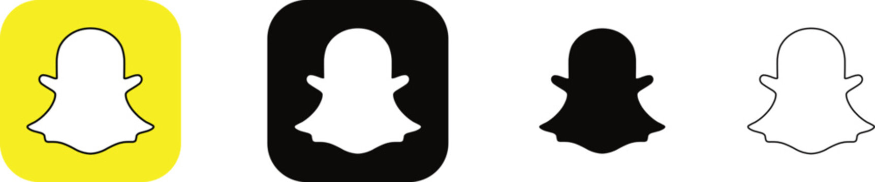 Snapchat social media app logo icons in yellow black and outline styles for digital marketing and web design