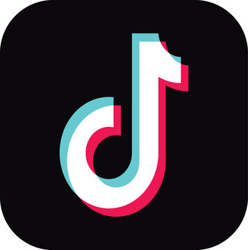 Tiktok social media app logo icon with glitch effect on black background