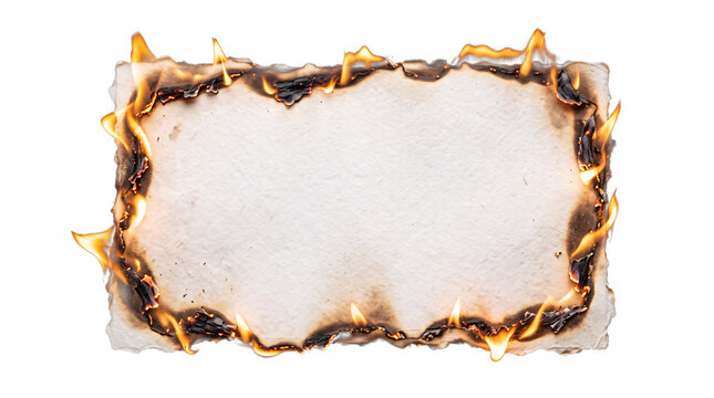Textured parchment paper with vibrant flames along png isolated on transparent background