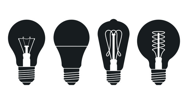 Light Bulb Silhouettes On White Background Four Different Designs