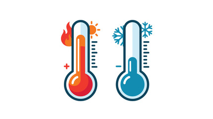 Naklejka premium Two Thermometers Depicting Hot And Cold Temperatures Vector Illustration