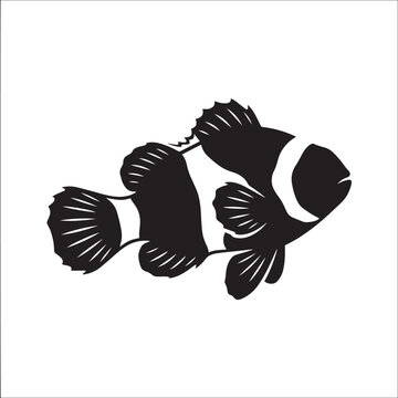 Clownfish silhouette, vector illustration of tropical fish for ocean and sea themes.